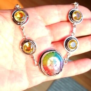 Stunning Rainbow solar quartz with citrines crystals adjustable bracelet